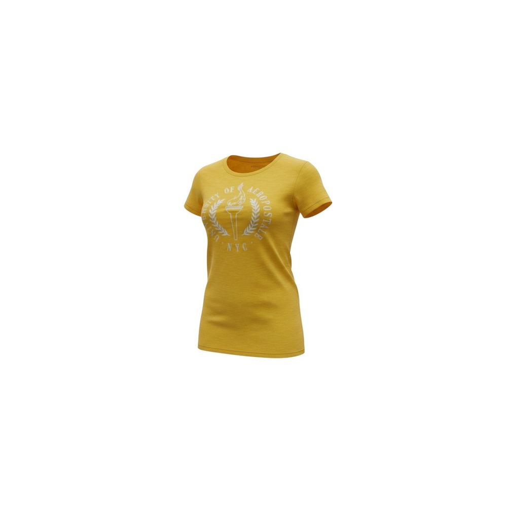 Aeropostale T-Shirt Womens Medium Yellow University of Aeropostale NYC Graphic